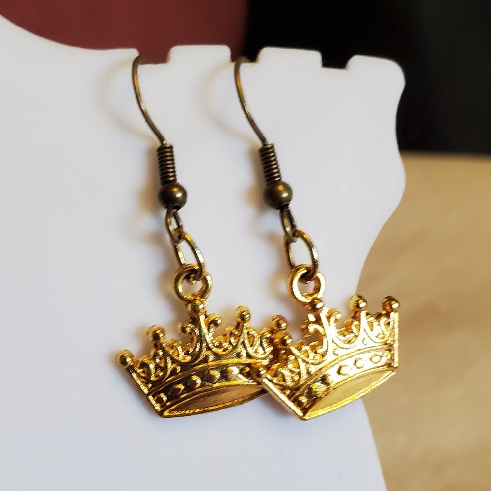Bronze Hook Gold Crown Dangle Earrings Princess